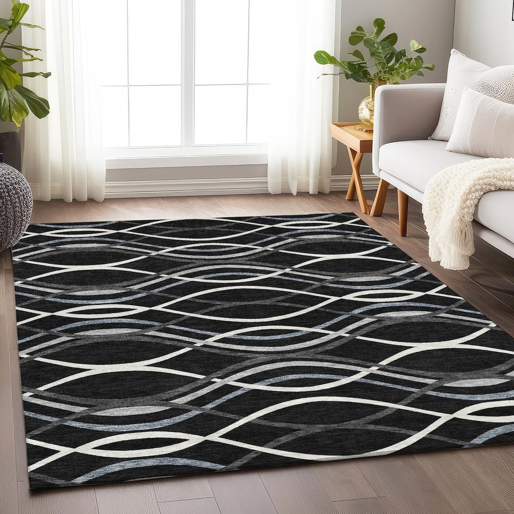 Premium Machine Washable Mayfield AMF757 Black 9' x 12' Rug. Picture 5