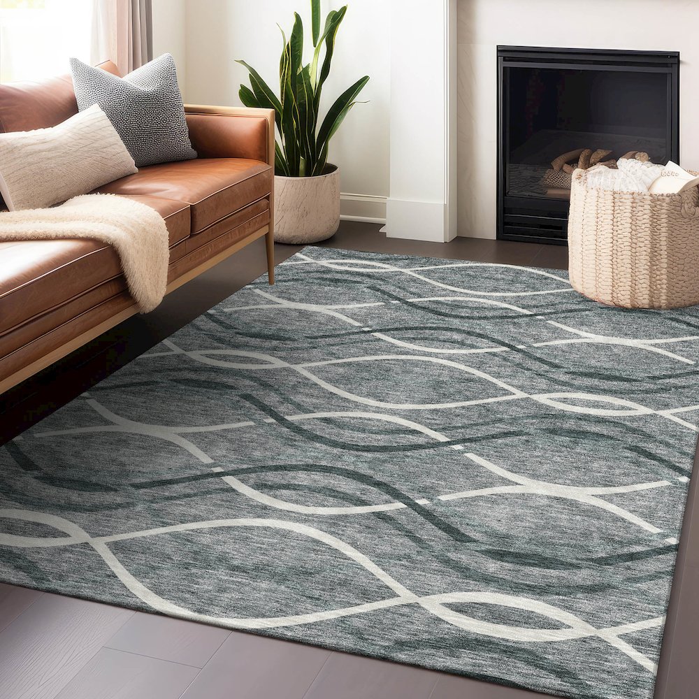 Premium Machine Washable Mayfield AMF757 Gray 9' x 12' Rug. Picture 6