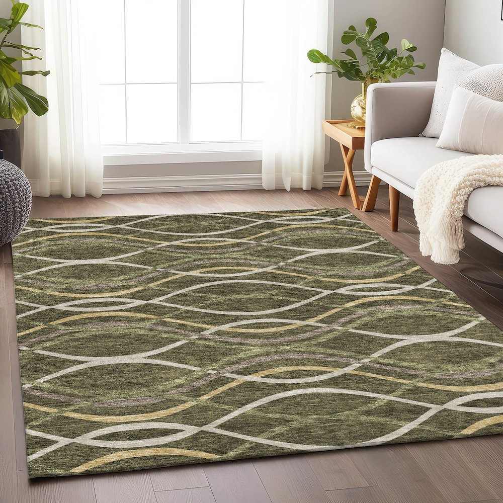 Premium Machine Washable Mayfield AMF757 Olive 9' x 12' Rug. Picture 5