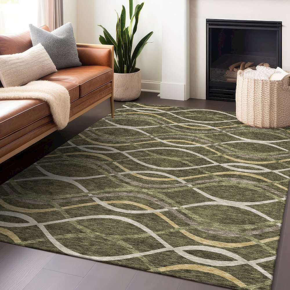 Premium Machine Washable Mayfield AMF757 Olive 9' x 12' Rug. Picture 6