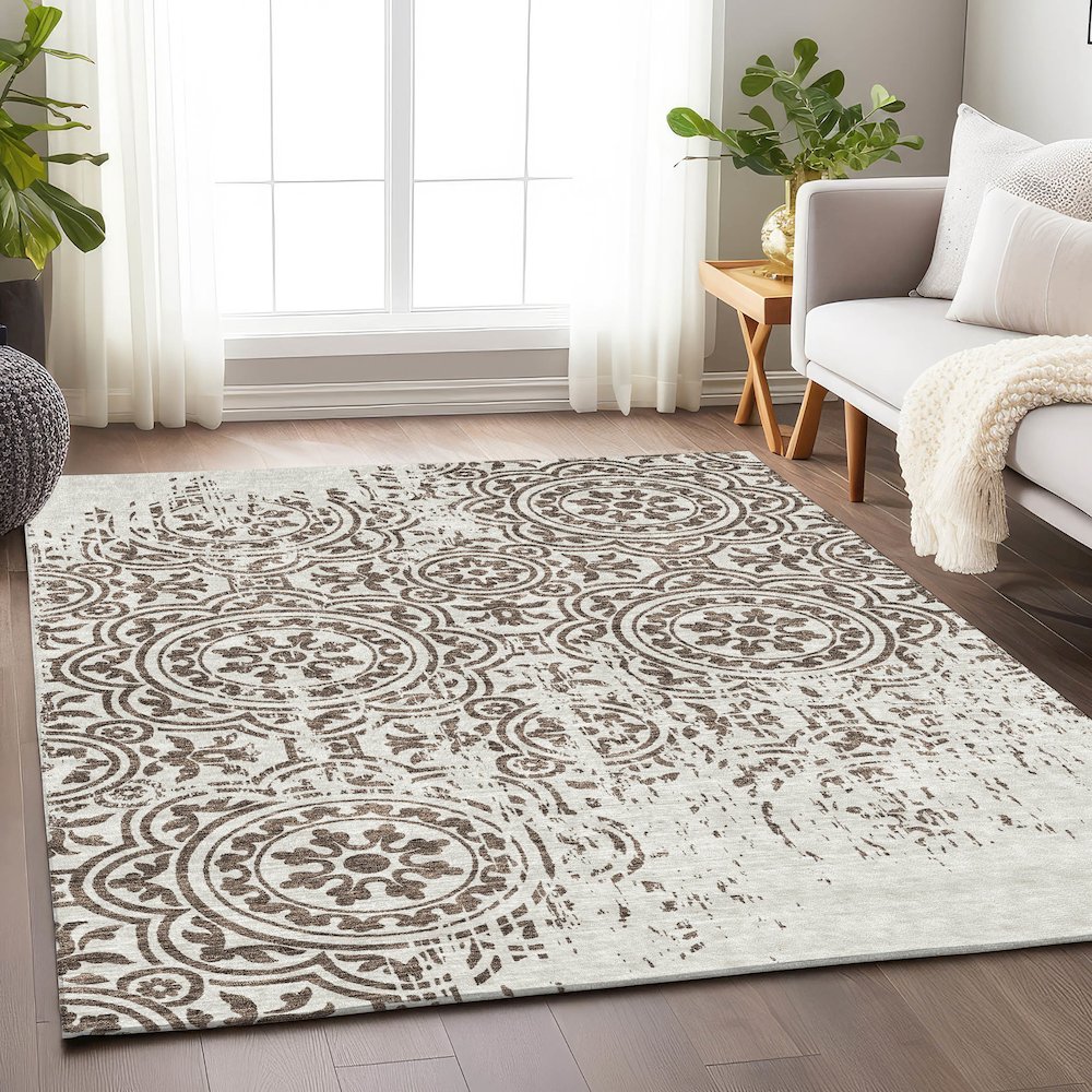 Premium Machine Washable Mayfield AMF758 Chocolate 9' x 12' Rug. Picture 5
