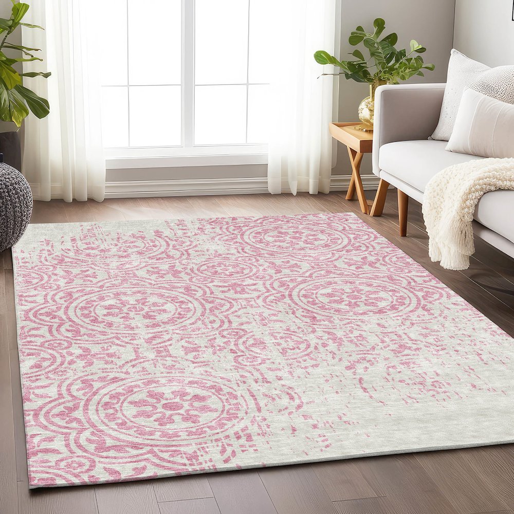 Premium Machine Washable Mayfield AMF758 Pink 9' x 12' Rug. Picture 5