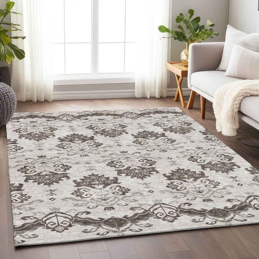 Premium Machine Washable Mayfield AMF759 Chocolate 9' x 12' Rug. Picture 5