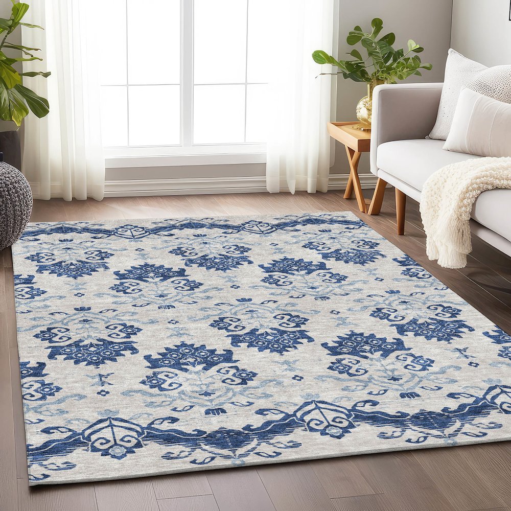 Premium Machine Washable Mayfield AMF759 Navy 9' x 12' Rug. Picture 5