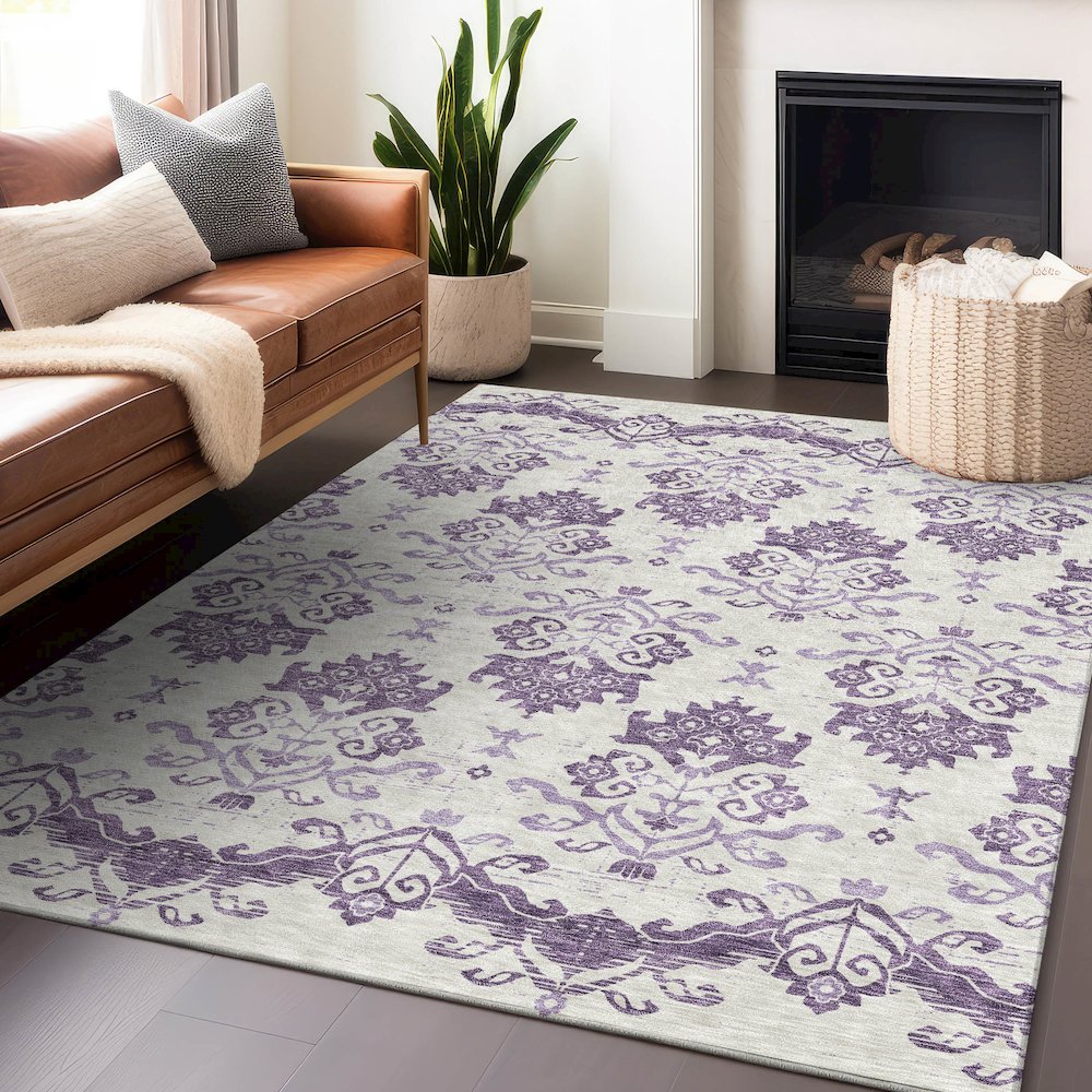 Premium Machine Washable Mayfield AMF759 Purple 9' x 12' Rug. Picture 6