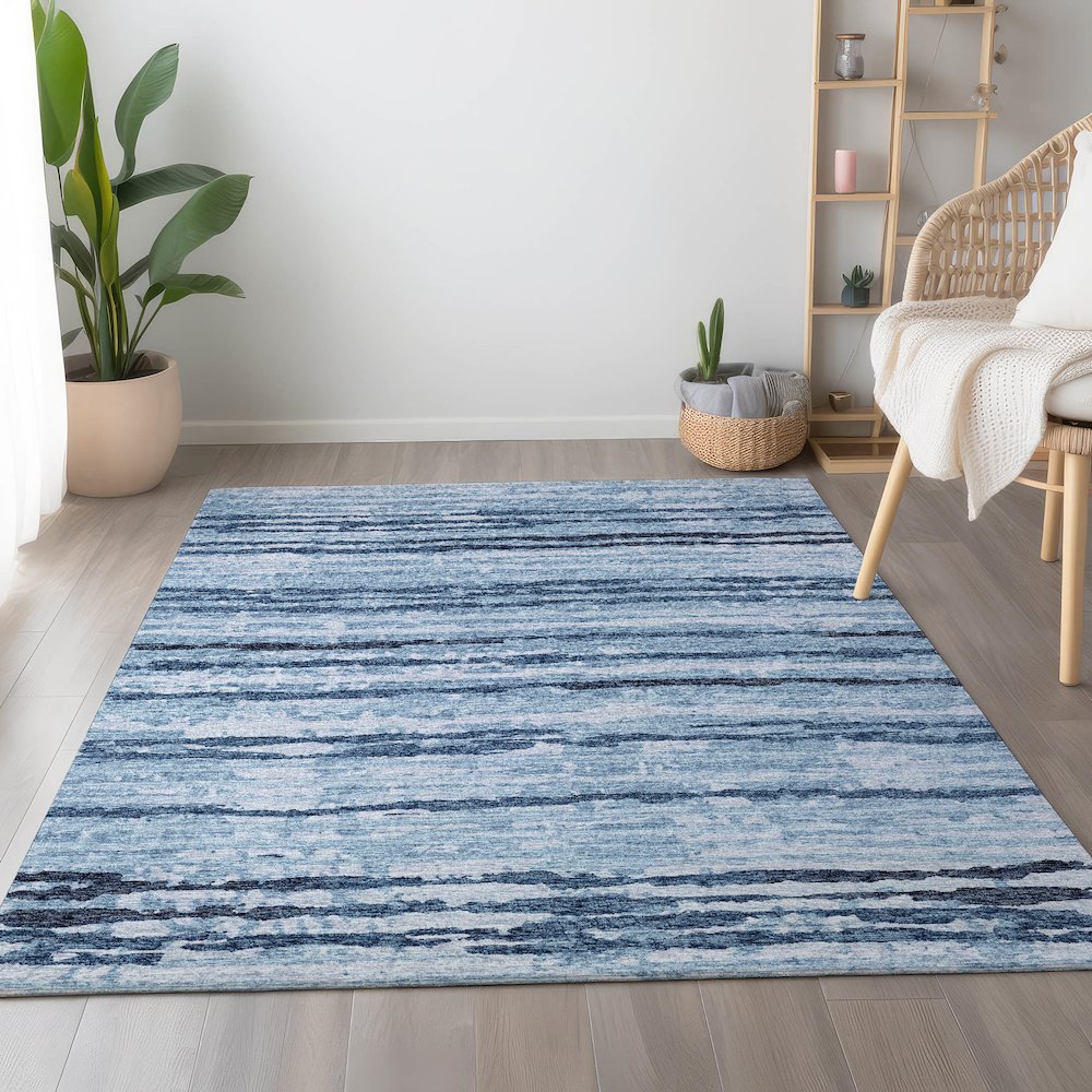 Premium Machine Washable Mayfield  Blue 9' x 12' Rug. Picture 5