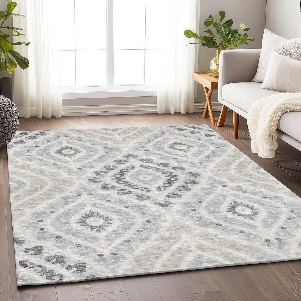 Premium Machine Washable Mayfield AMF761 Silver 9' x 12' Rug. Picture 5