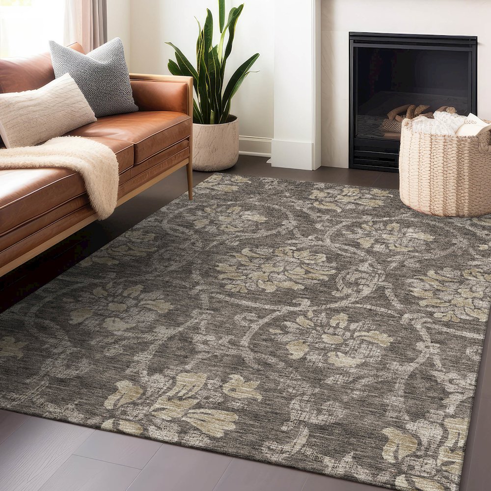 Premium Machine Washable Mayfield AMF762 Brown 9' x 12' Rug. Picture 6