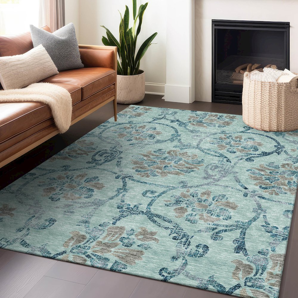 Premium Machine Washable Mayfield AMF762 Teal 9' x 12' Rug. Picture 6