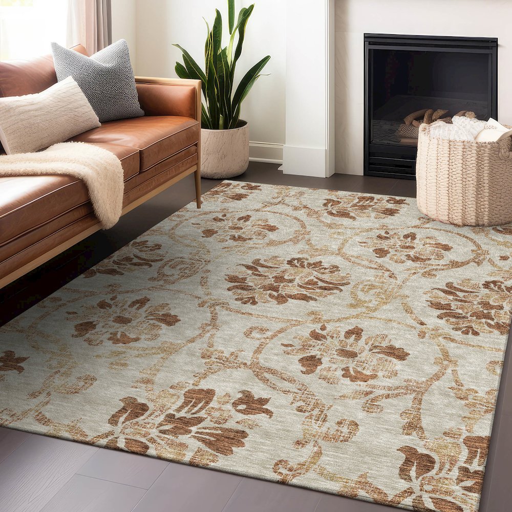 Premium Machine Washable Mayfield AMF762 Terracotta 9' x 12' Rug. Picture 6