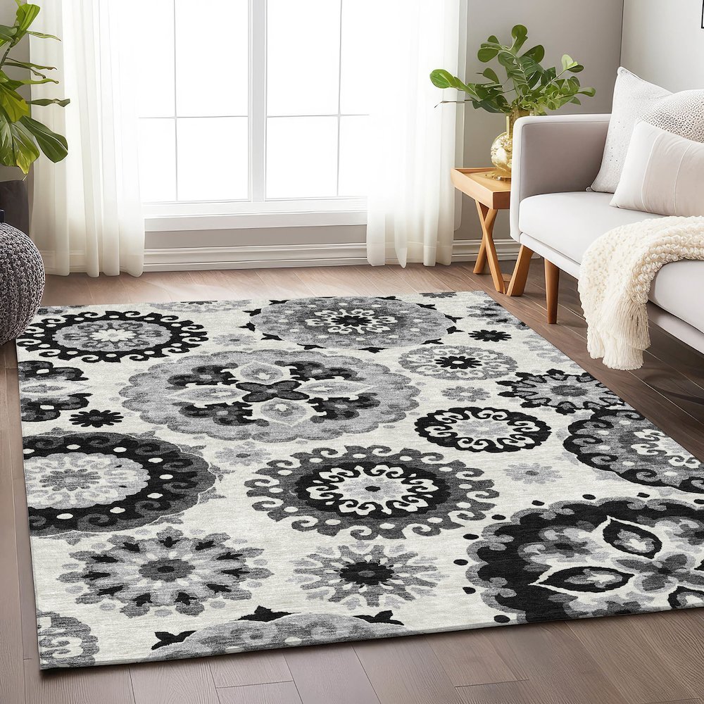 Premium Machine Washable Mayfield AMF763 Black 9' x 12' Rug. Picture 5