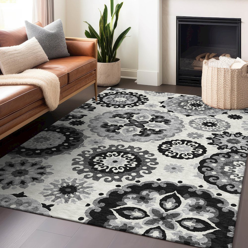 Premium Machine Washable Mayfield AMF763 Black 9' x 12' Rug. Picture 6