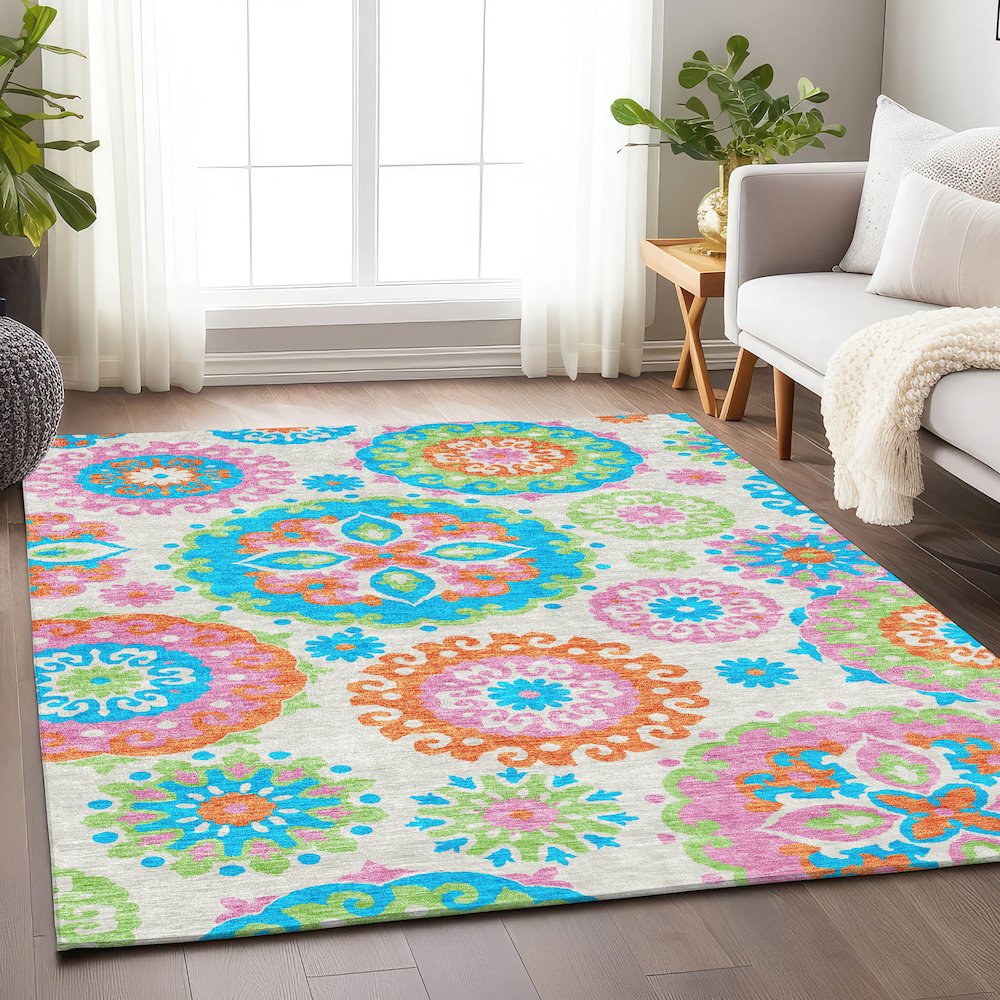 Premium Machine Washable Mayfield AMF763 White 9' x 12' Rug. Picture 5