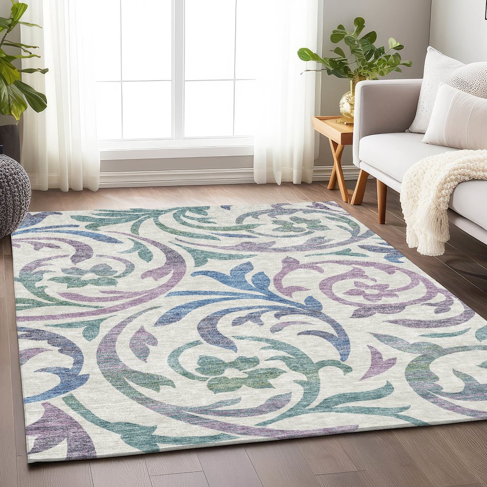 Premium Machine Washable Mayfield AMF764 White 9' x 12' Rug. Picture 5