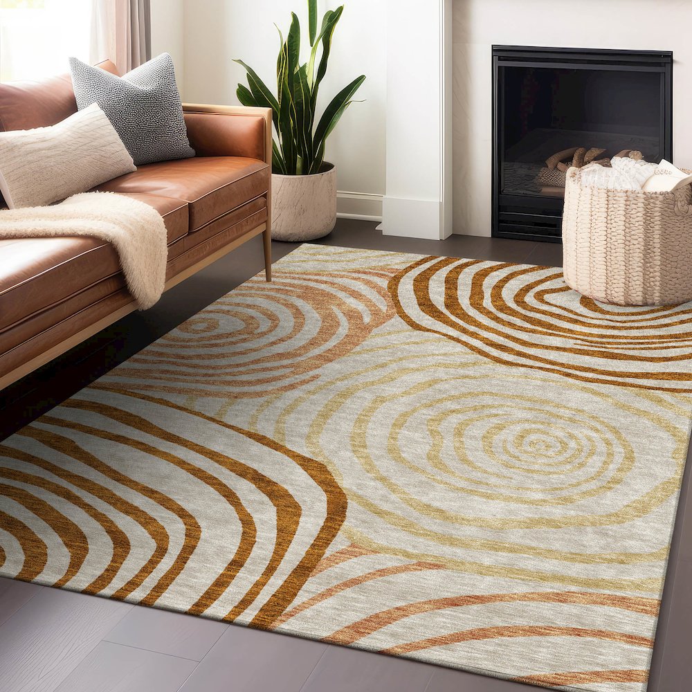 Premium Machine Washable Mayfield AMF765 Terracotta 9' x 12' Rug. Picture 6