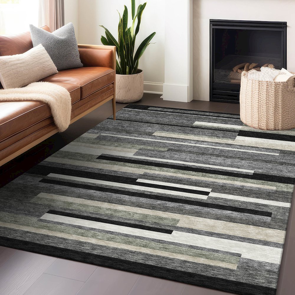 Premium Machine Washable Mayfield AMF766 Black 9' x 12' Rug. Picture 6
