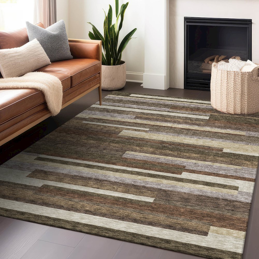 Premium Machine Washable Mayfield AMF766 Brown 9' x 12' Rug. Picture 6