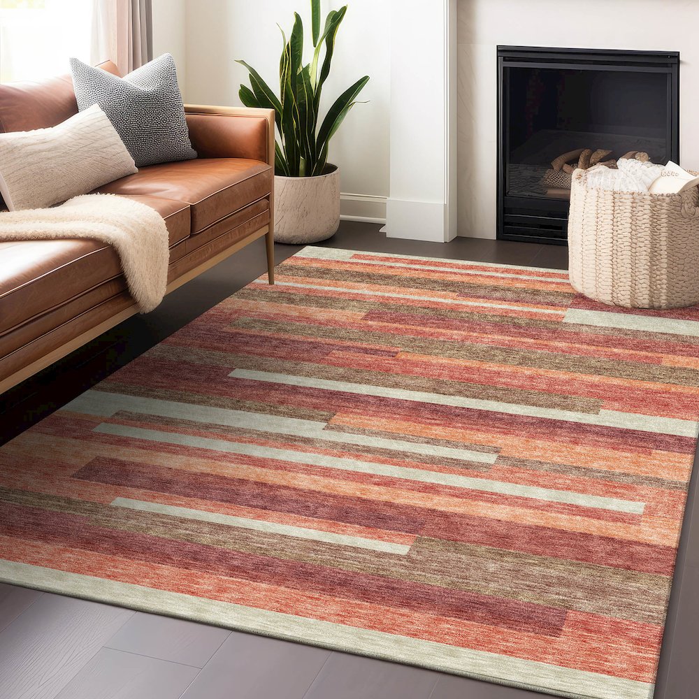 Premium Machine Washable Mayfield AMF766 Coral 9' x 12' Rug. Picture 6