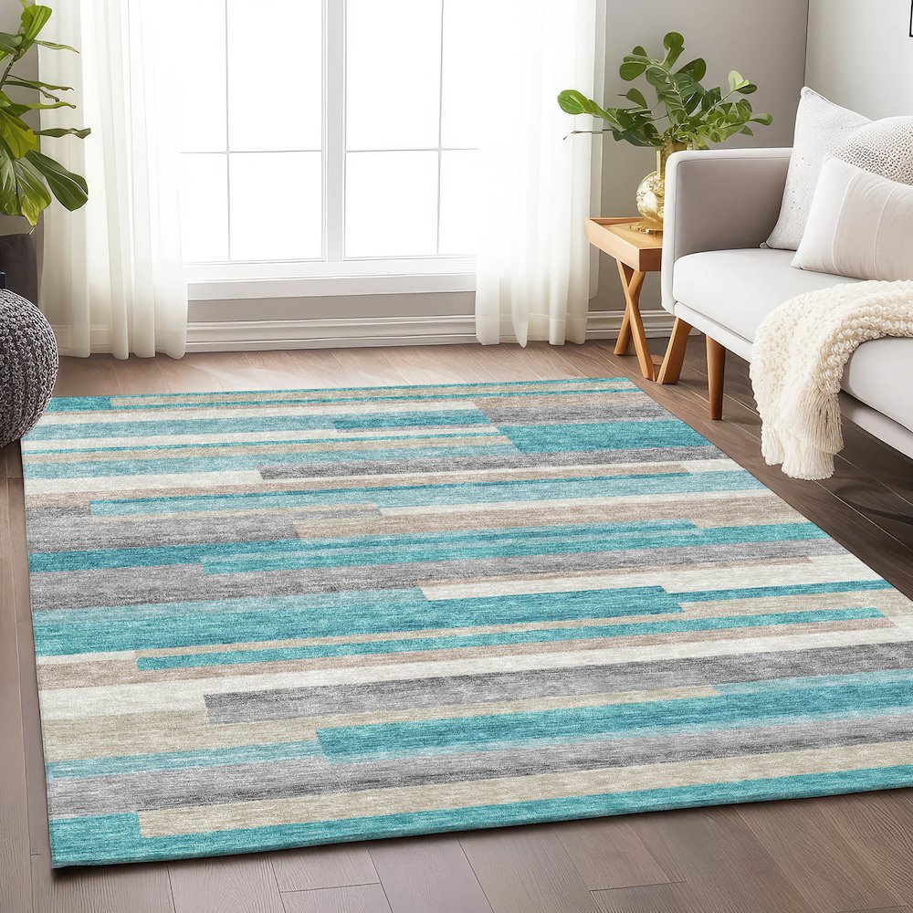 Premium Machine Washable Mayfield AMF766 Teal 9' x 12' Rug. Picture 5