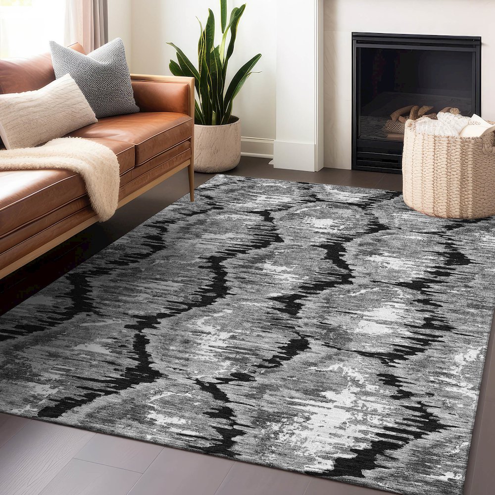 Premium Machine Washable Mayfield AMF767 Black 9' x 12' Rug. Picture 6