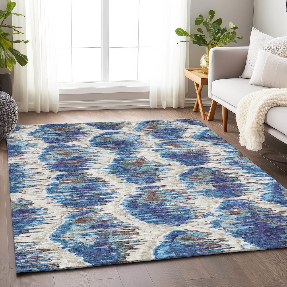 Premium Machine Washable Mayfield AMF767 Blue 9' x 12' Rug. Picture 5