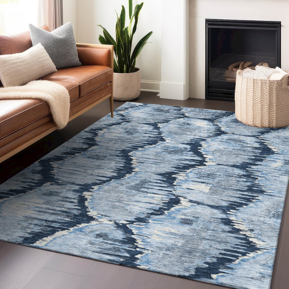 Premium Machine Washable Mayfield AMF767 Navy 9' x 12' Rug. Picture 6