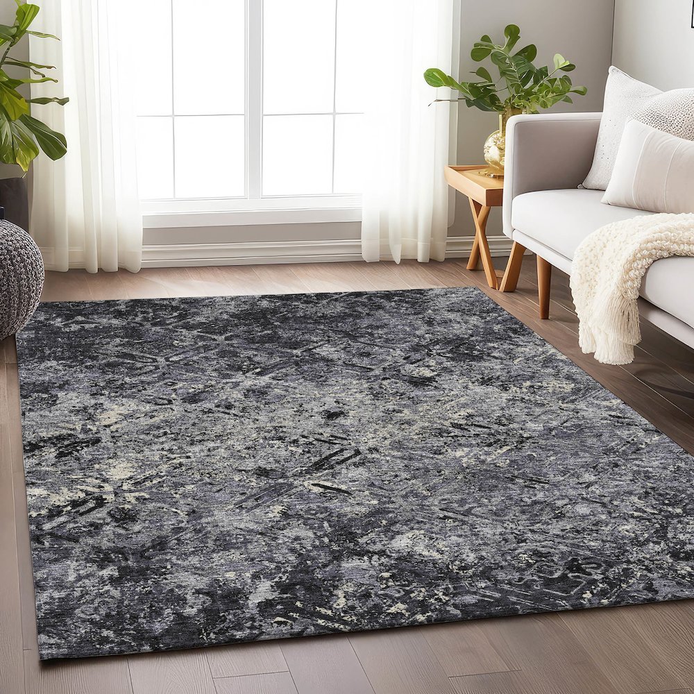 Premium Machine Washable Mayfield AMF768 Black 9' x 12' Rug. Picture 5
