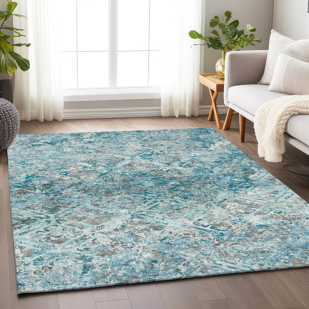 Premium Machine Washable Mayfield AMF768 Teal 9' x 12' Rug. Picture 5
