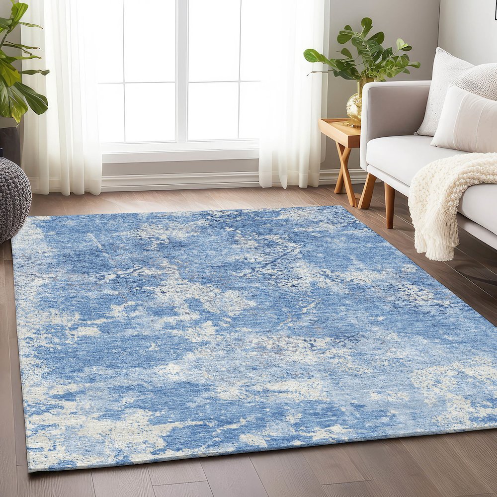 Premium Machine Washable Mayfield AMF769 Blue 9' x 12' Rug. Picture 5