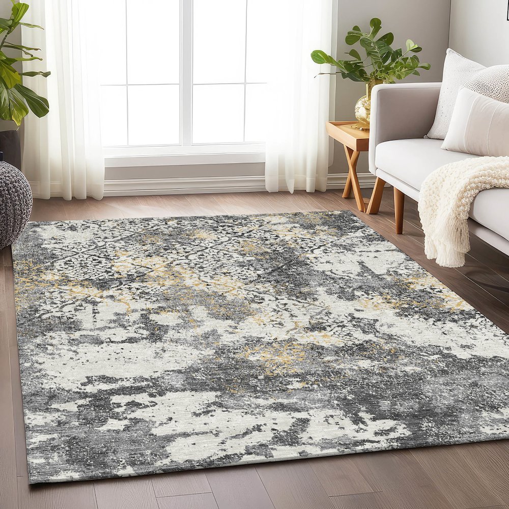 Premium Machine Washable Mayfield AMF769 Charcoal 9' x 12' Rug. Picture 5