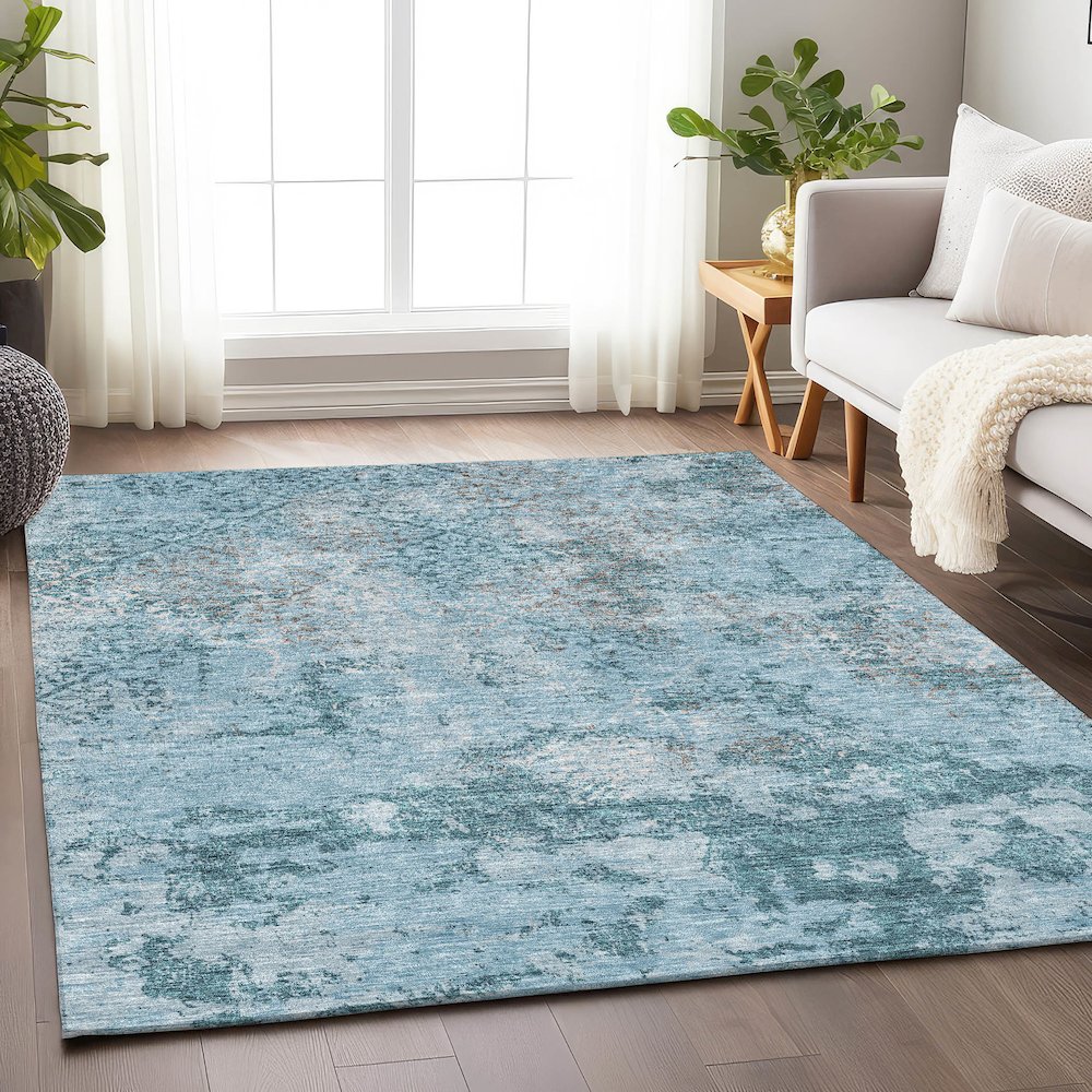 Premium Machine Washable Mayfield AMF769 Teal 9' x 12' Rug. Picture 5