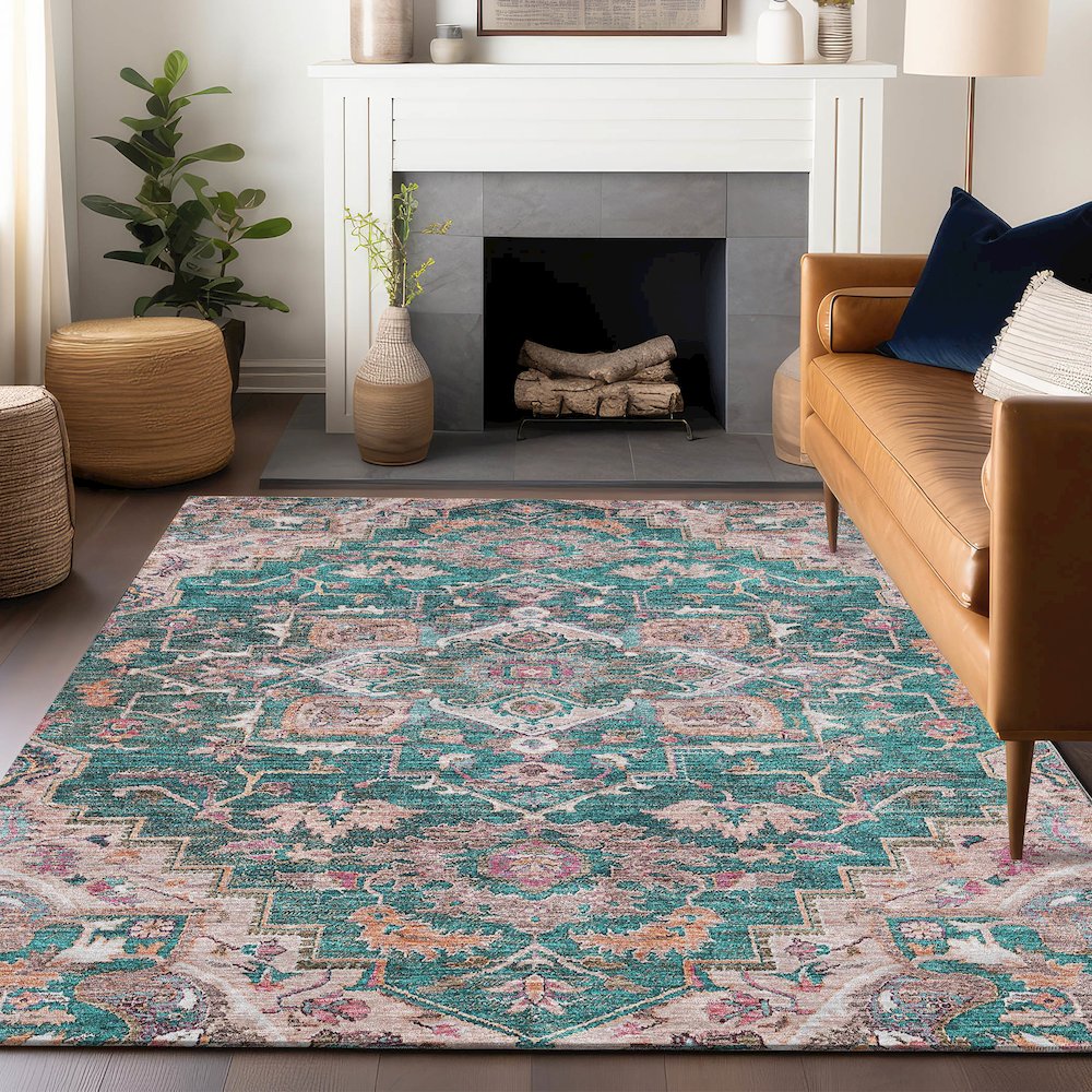 Premium Machine Washable Mayfield AMF774 Emerald 9' x 12' Rug. Picture 6