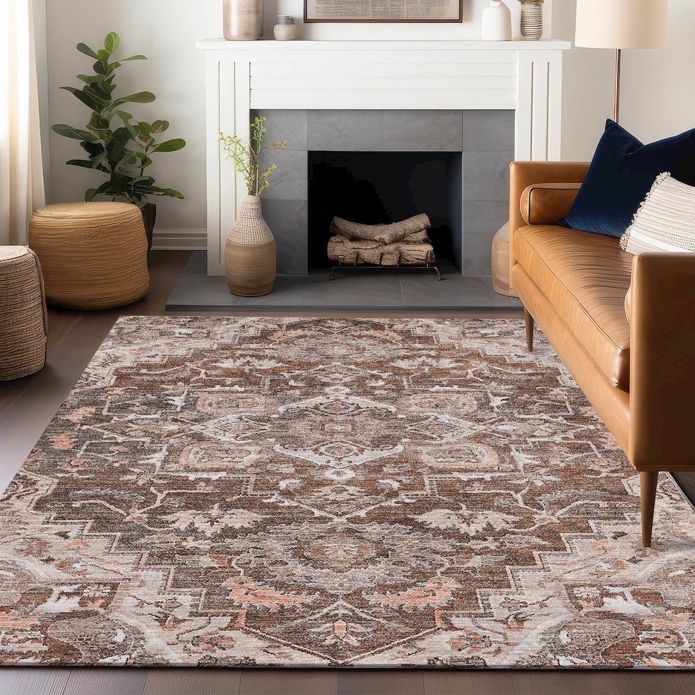 Premium Machine Washable Mayfield AMF774 Terracotta 9' x 12' Rug. Picture 6
