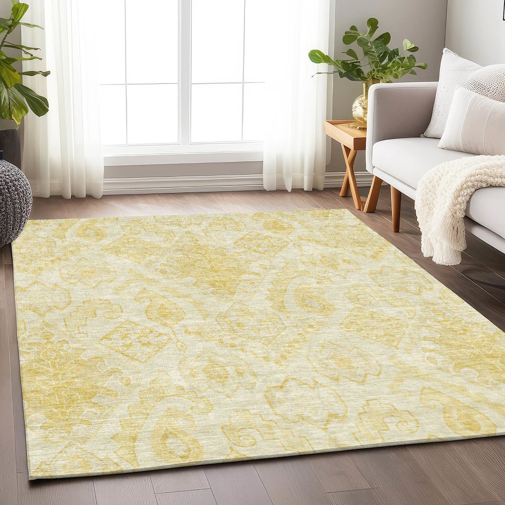 Premium Machine Washable Mayfield AMF776 Gold 9' x 12' Rug. Picture 6