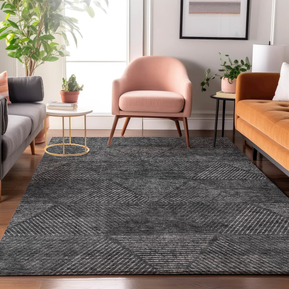 Premium Machine Washable Mayfield AMF777 Charcoal 9' x 12' Rug. Picture 5