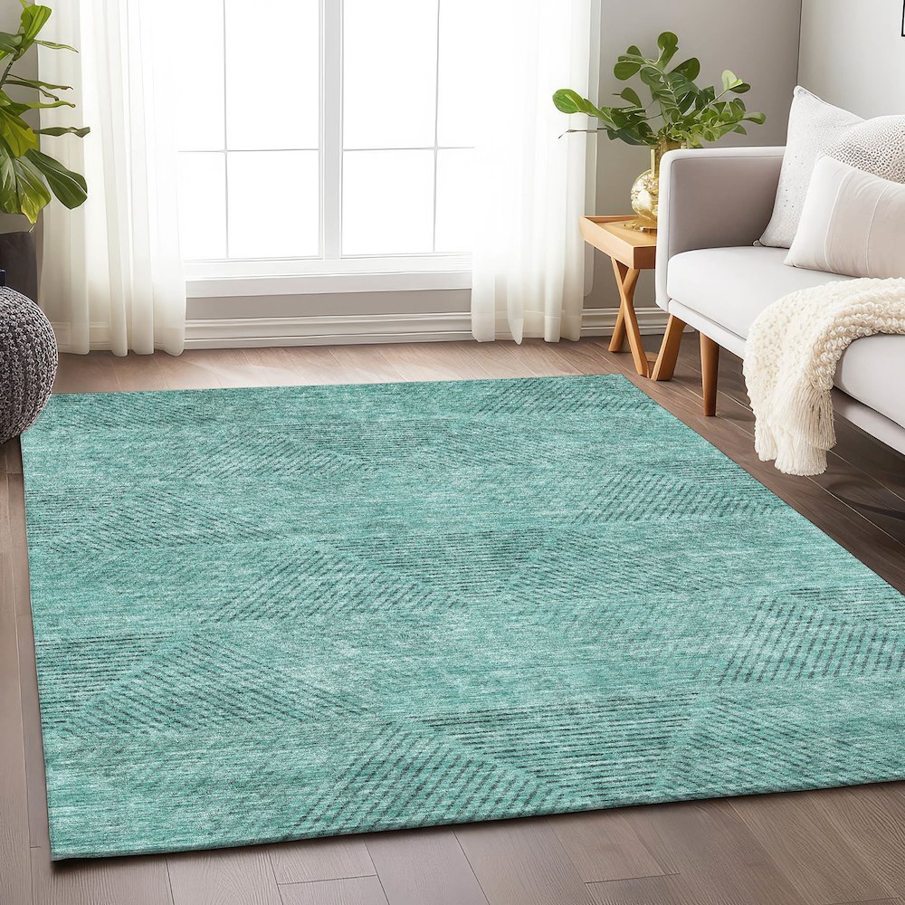 Premium Machine Washable Mayfield AMF777 Teal 9' x 12' Rug. Picture 6