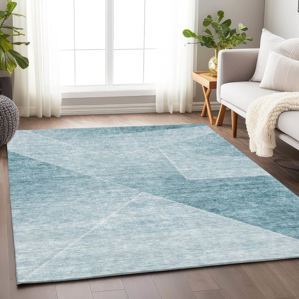 Premium Machine Washable Mayfield AMF779 Teal 9' x 12' Rug. Picture 6