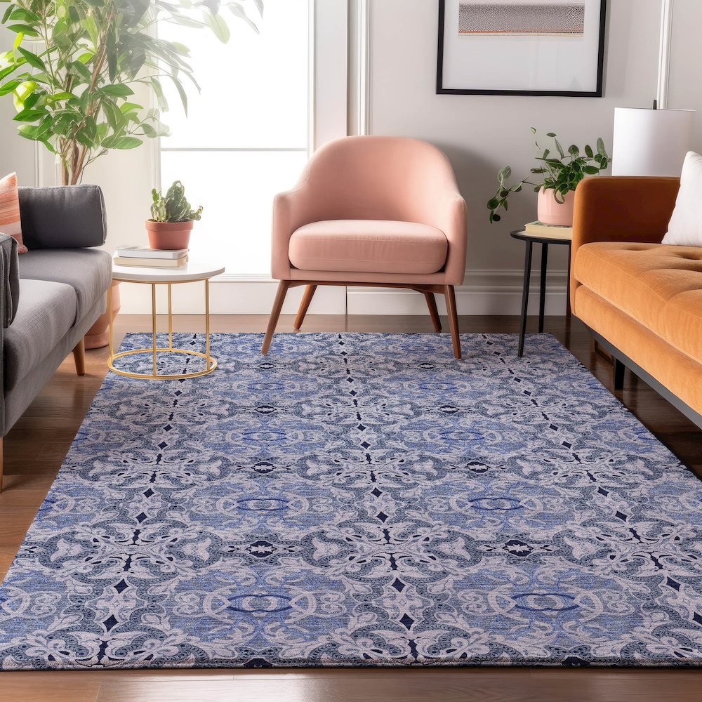 Premium Machine Washable Mayfield AMF783 Blue 9' x 12' Rug. Picture 5