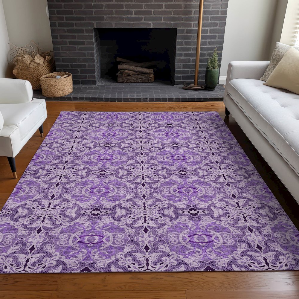 Premium Machine Washable Mayfield AMF783 Purple 9' x 12' Rug. Picture 5