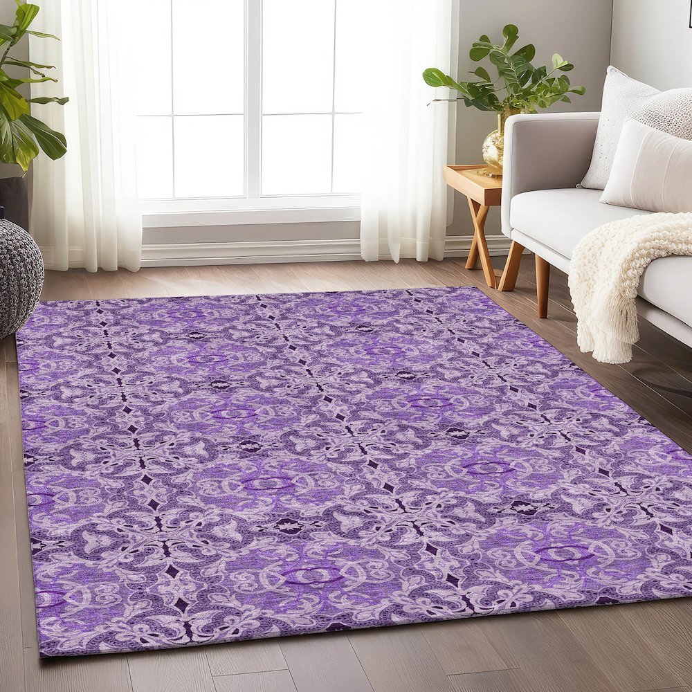 Premium Machine Washable Mayfield AMF783 Purple 9' x 12' Rug. Picture 6