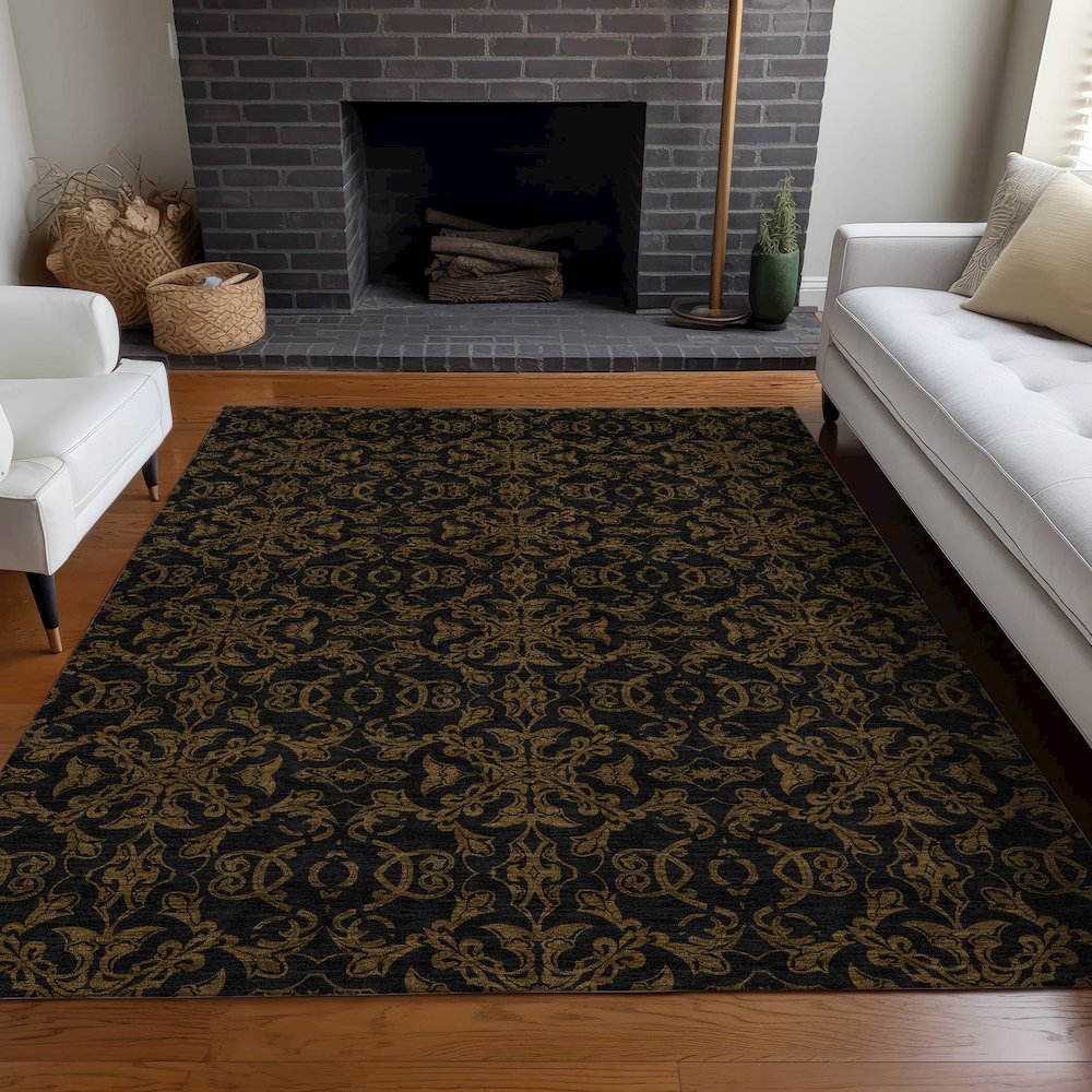 Premium Machine Washable Mayfield AMF785 Brown 9' x 12' Rug. Picture 5