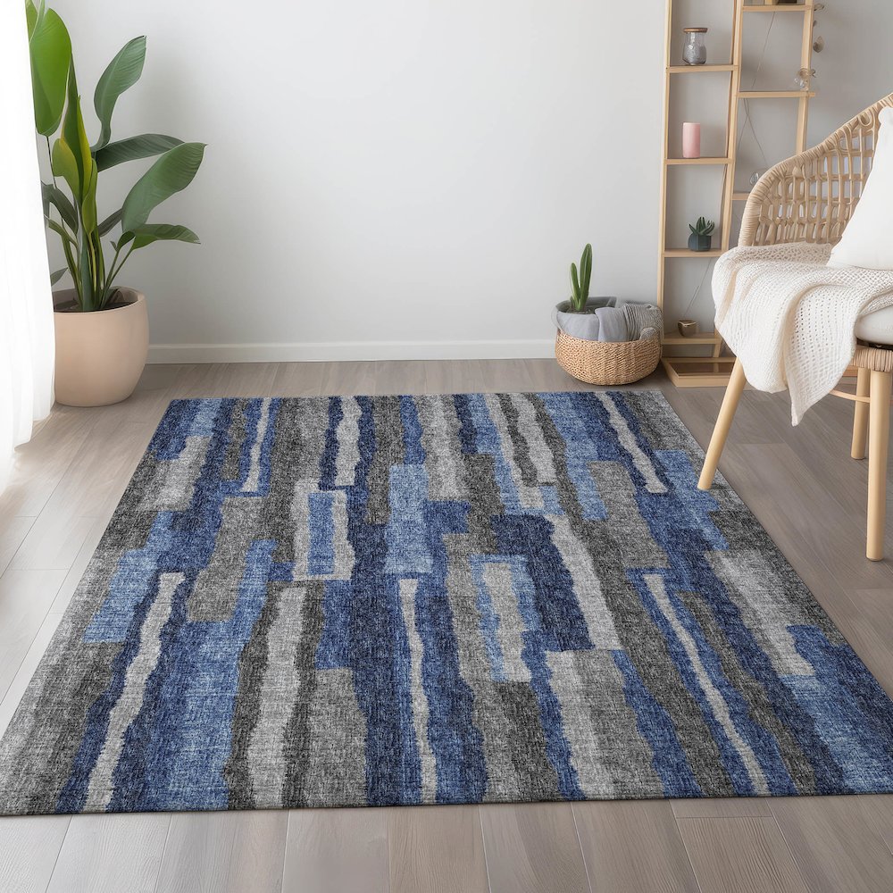 Premium Machine Washable Mayfield  Blue 9' x 12' Rug. Picture 5