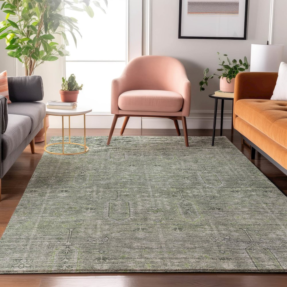 Premium Machine Washable Mayfield AMF790 Green 9' x 12' Rug. Picture 5