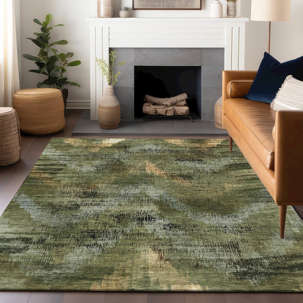Premium Machine Washable Mayfield AMF792 Olive 9' x 12' Rug. Picture 6