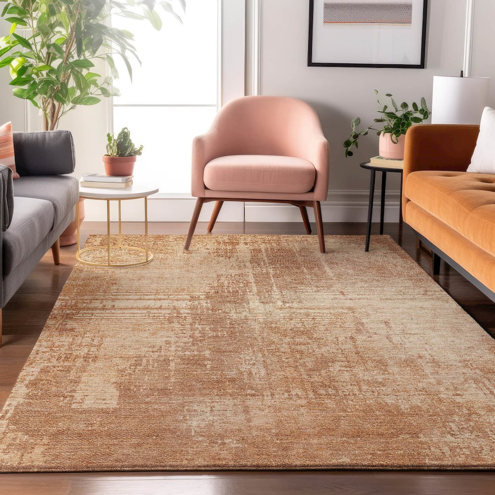 Premium Machine Washable Mayfield AMF796 Terracotta 9' x 12' Rug. Picture 5