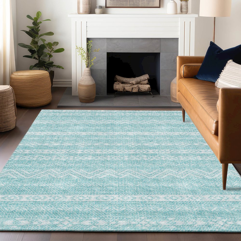 Premium Machine Washable Mayfield AMF803 Teal 9' x 12' Rug. Picture 6