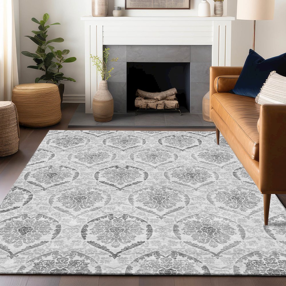 Premium Machine Washable Mayfield AMF808 Silver 9' x 12' Rug. Picture 6