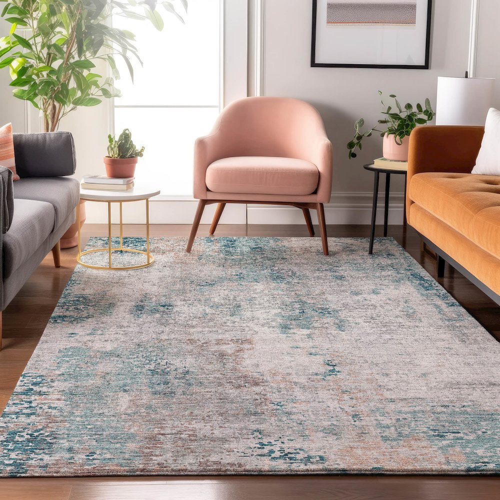Premium Machine Washable Mayfield AMF814 Teal 9' x 12' Rug. Picture 5