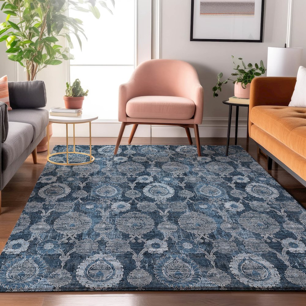 Premium Machine Washable Mayfield AMF821 Navy 9' x 12' Rug. Picture 5