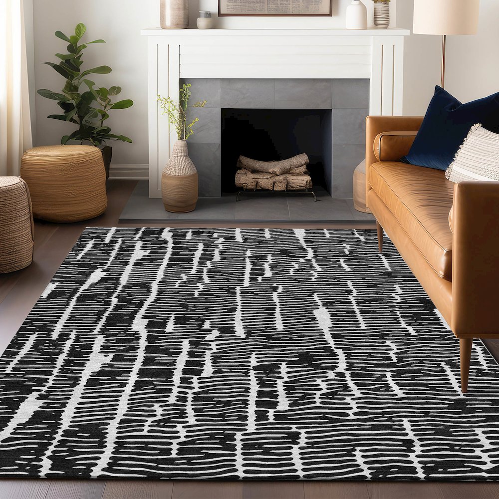Premium Machine Washable Mayfield AMF830 Black 9' x 12' Rug. Picture 6